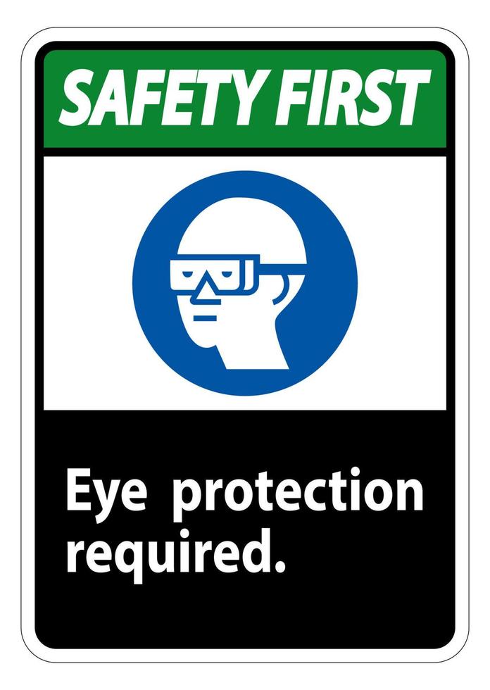 La primera señal de seguridad requiere protección ocular símbolo aislado sobre fondo blanco. vector