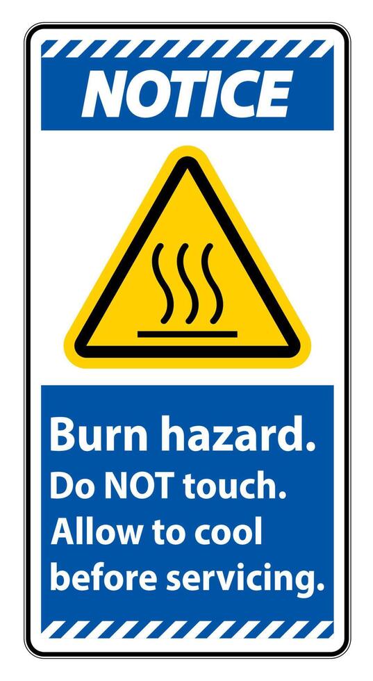 Notice Burn hazard safety,Do not touch label Sign on white background vector