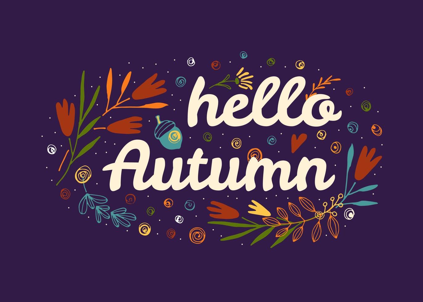 hola otoño banner de concepto estacional dibujado a mano. Fondo de otoño con cita, ilustración vectorial. vector