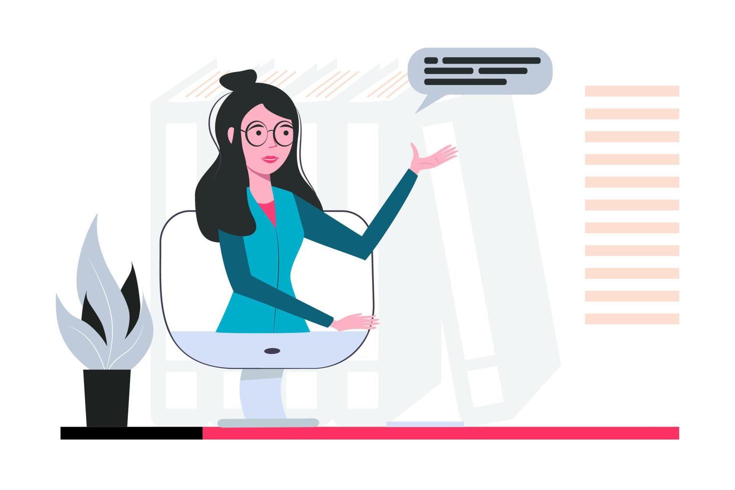 Online courses for lesson website homepage vector illustration flat person learn virtual concept. Modern knowledge development using internet training teaching webinar and distance lesson service.