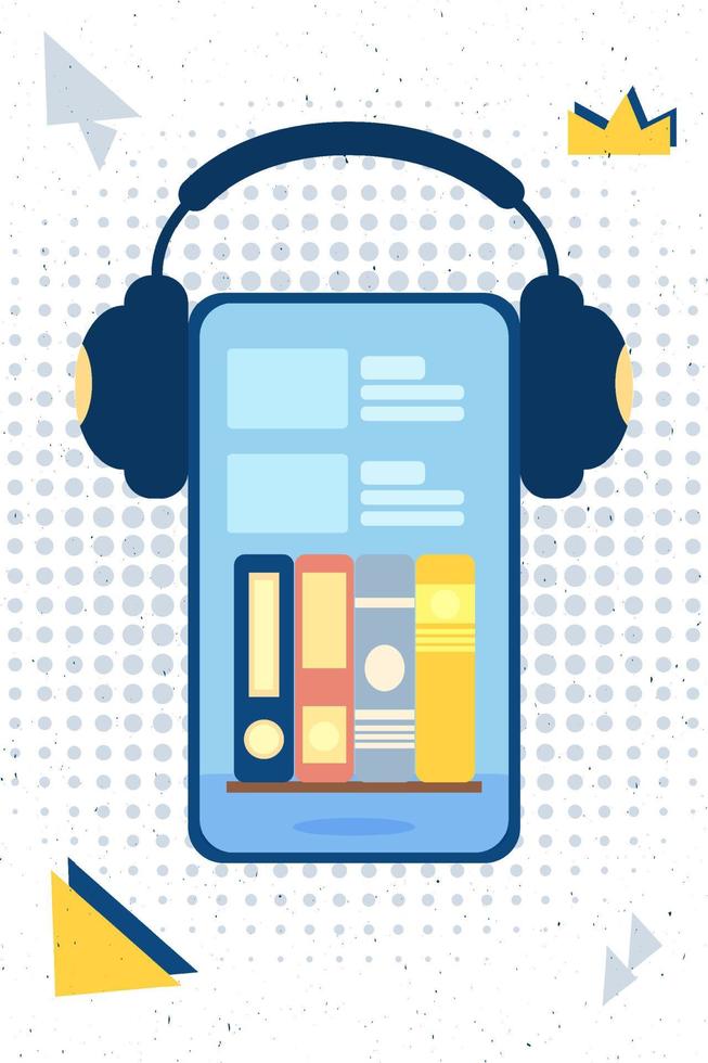 Audiobooks on the phone with headphones vector illustration concept. Design template element for podcast audio book bookstore website.