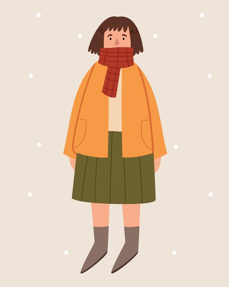 Girl with short hair in autumn clothes. Scandinavian style. vector