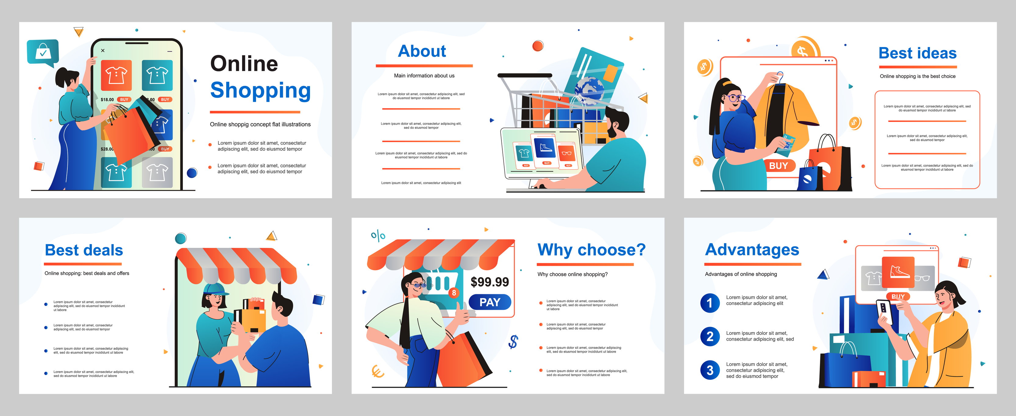 Online shopping concept for presentation slide template. People buys