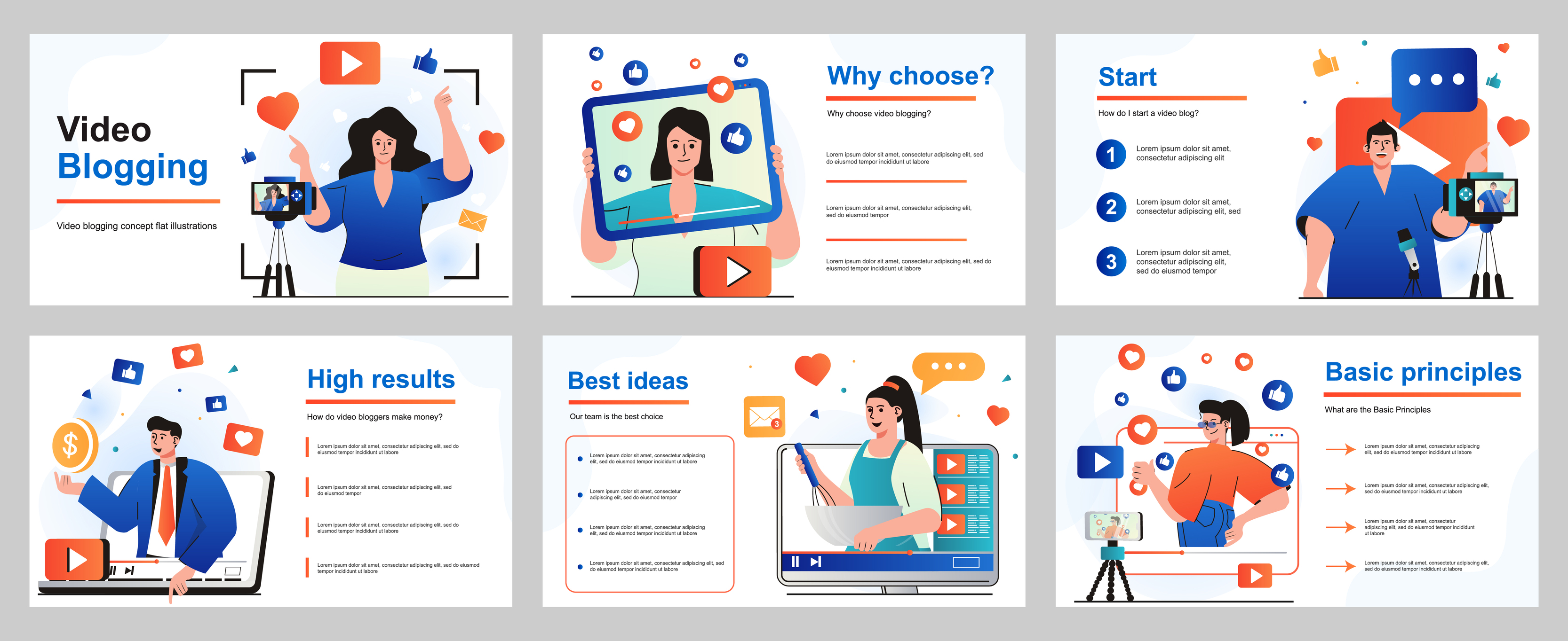 Video blogging concept for presentation slide template. People creating ...