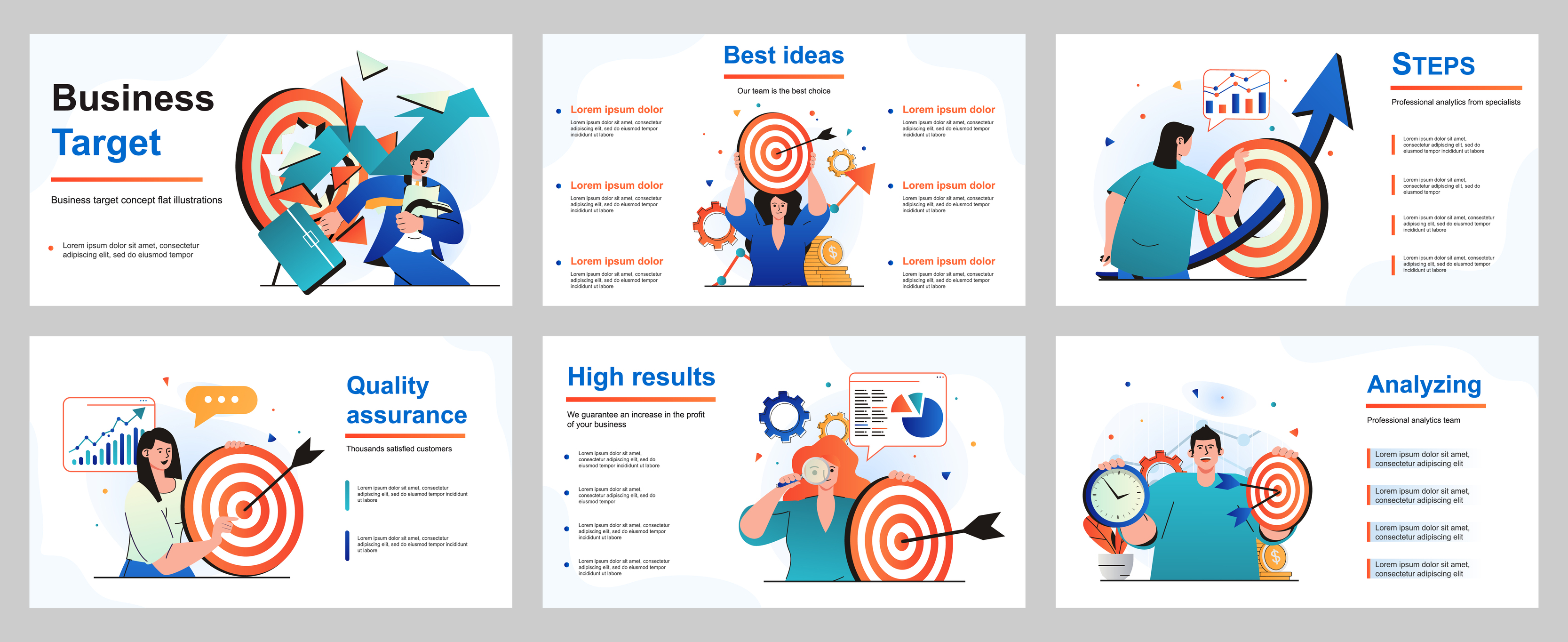 Business target concept for presentation slide template. Businessman and businesswoman achieve
