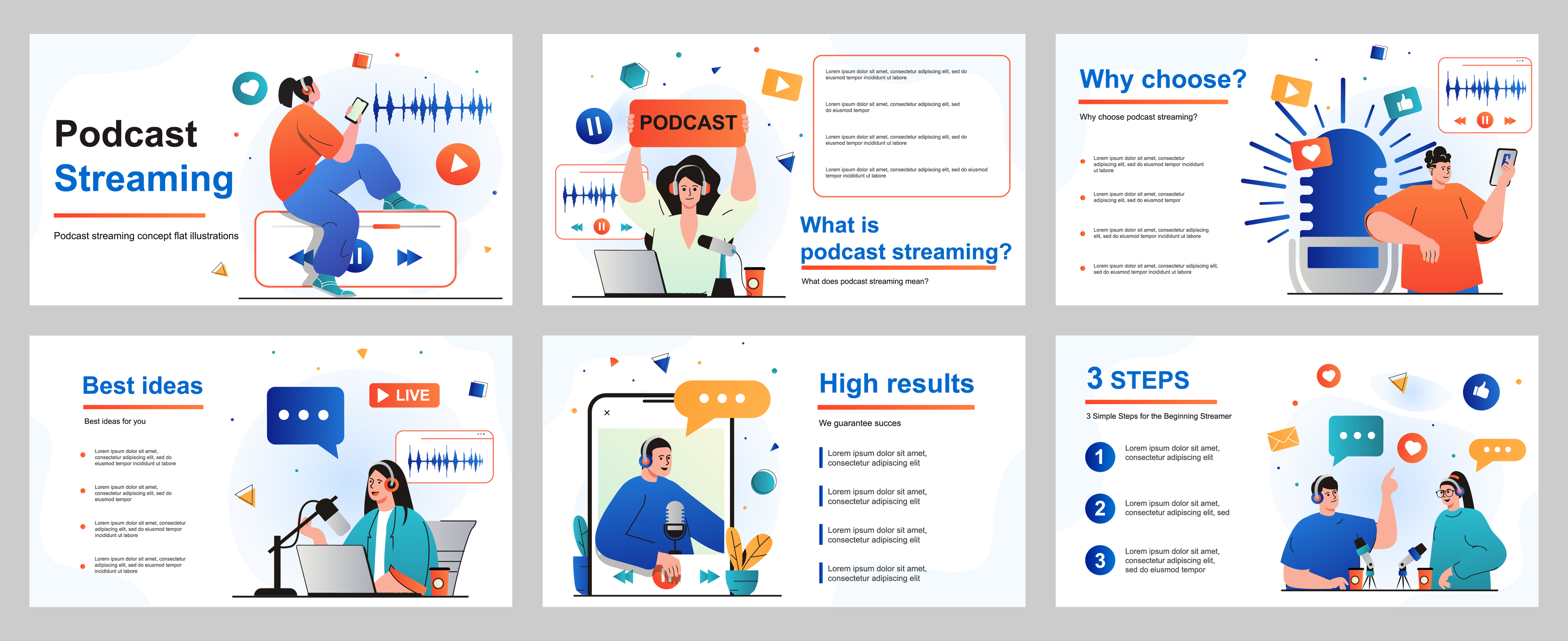 Podcast streaming concept for presentation slide template People with