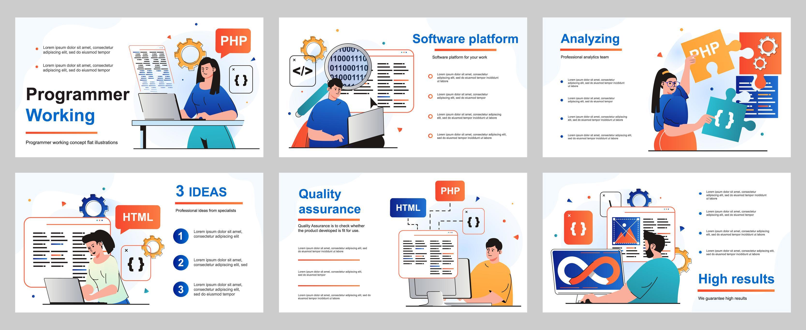 Programmer working concept for presentation slide template. Developers ...