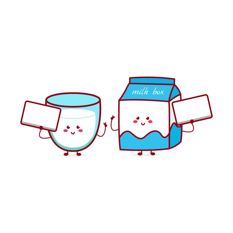 Cute funny milk and milk box expression character. Vector hand drawn cartoon mascot character illustration icon. Isolated on white background. food character concept