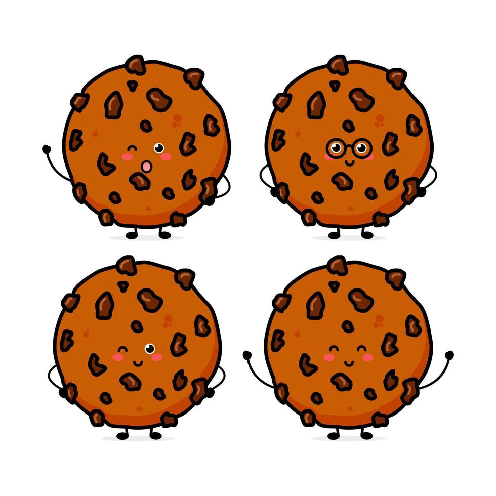 Cute funny chocolate cookies expression character. Vector hand drawn cartoon mascot character illustration icon. Isolated on white background. food character concept