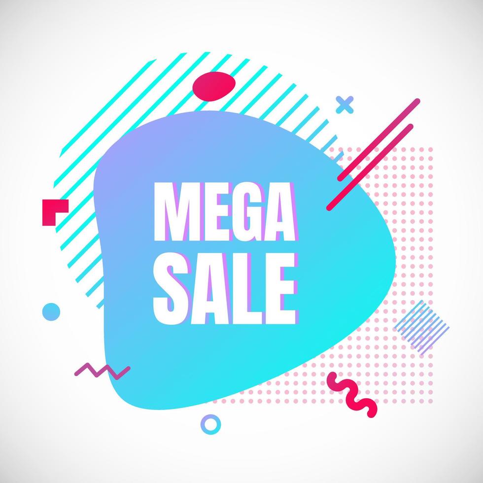 Modern liquid abstract special offer price sign MEGA SALE text gradient flat style design fluid vector colorful vector illustration banner simple shape advertising big sale or clearance symbol.