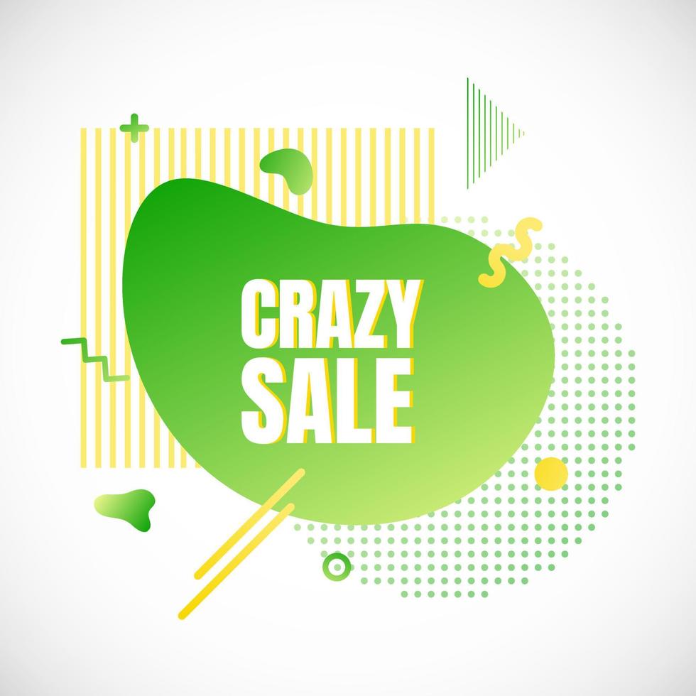 Modern liquid abstract special offer price sign CRAZY SALE text gradient flat style design fluid vector colorful vector illustration banner simple shape advertising big sale or clearance symbol.