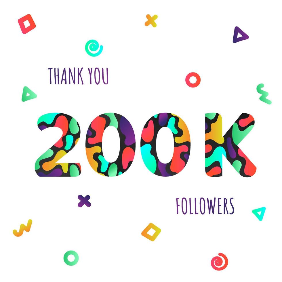 Thank you 200000 followers numbers postcard. Congratulating gradient flat style 200k thanks image vector illustration isolated  white background. Template for internet media and social network.