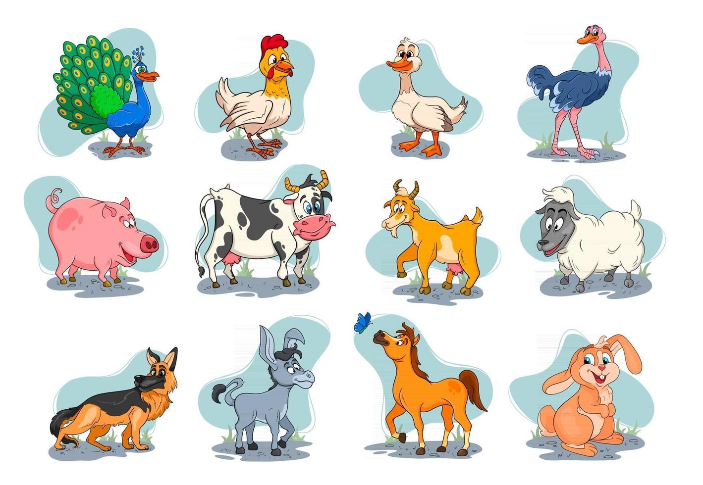 Farm animals characters big set of cartoon rural animals vector