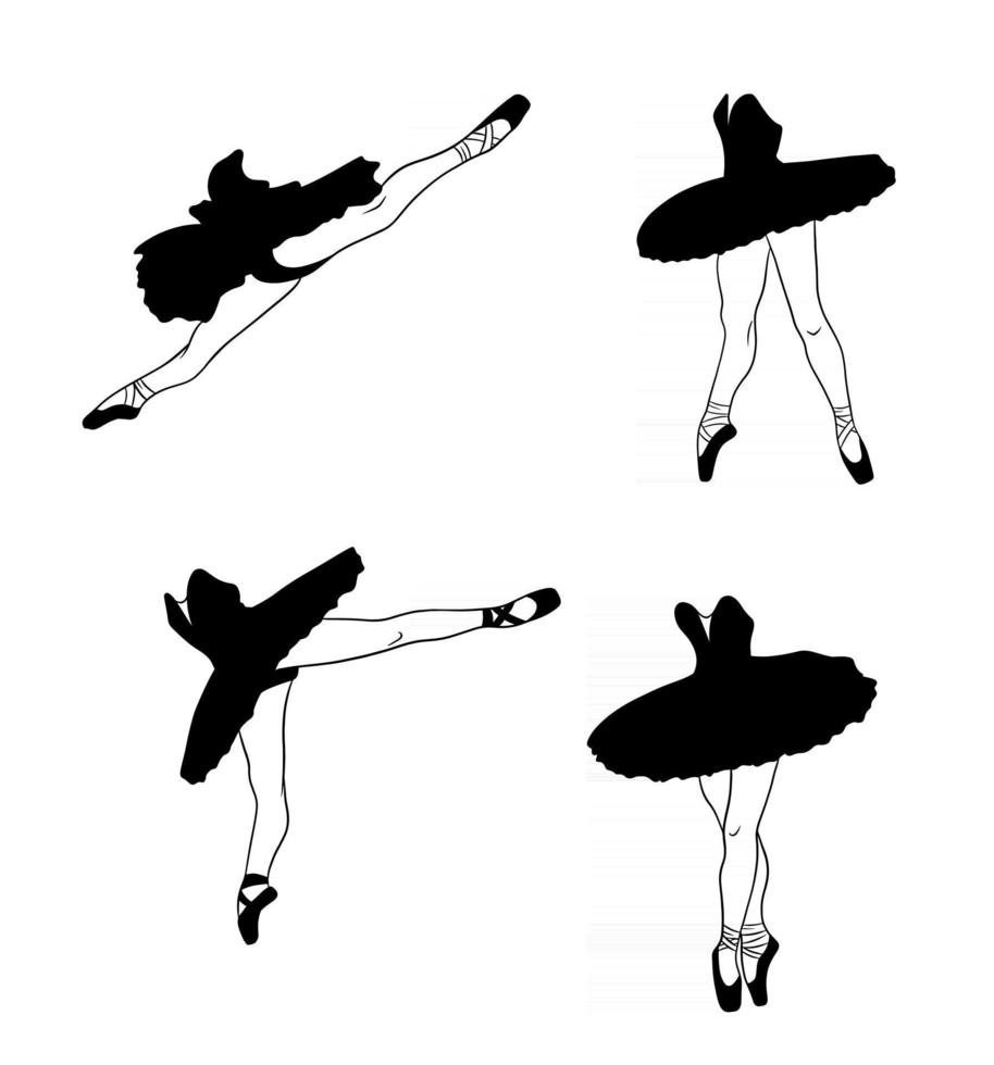 Ballet set. Ballerina in pointe shoes and a tutu. Dancer's legs. Silhouette. vector