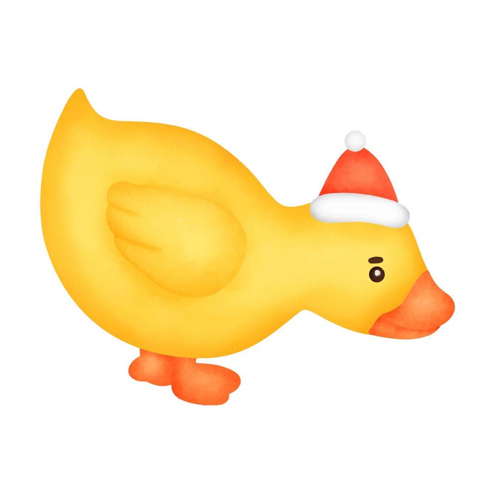 A cute duck for Christmas card in watercolor style. vector