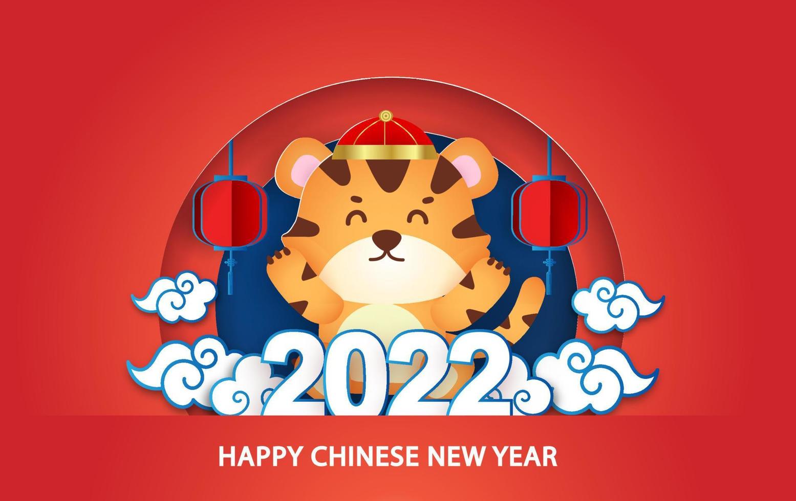 Chinese new year 2022 year of the tiger greeting card in paper cut style vector