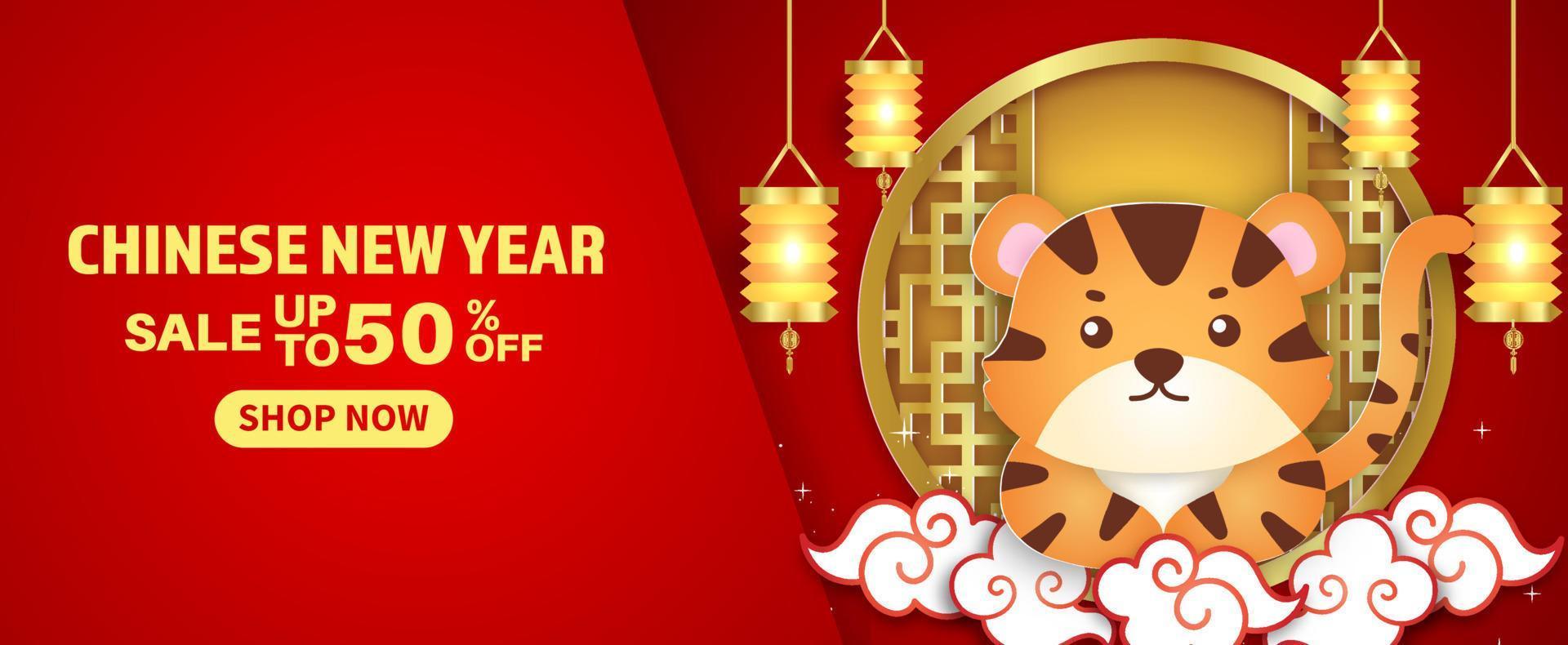 Chinese new year 2022 year of the tiger banner in paper cut style vector