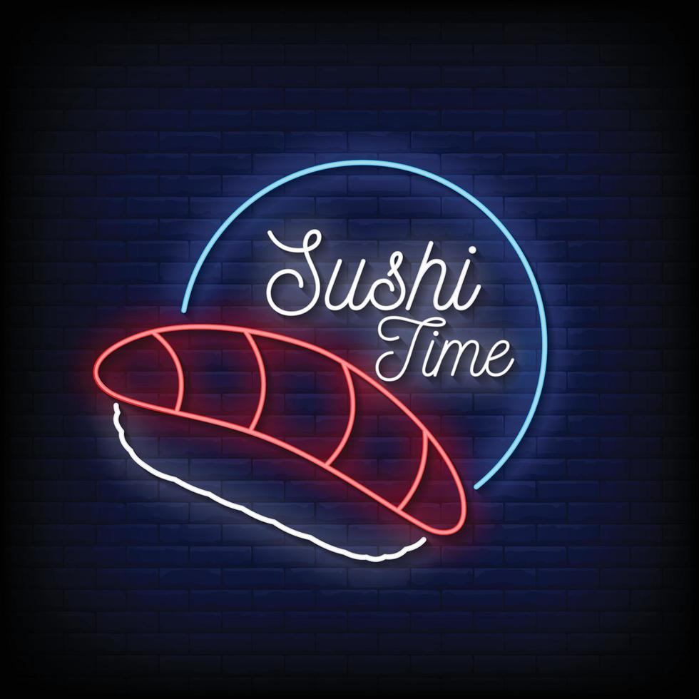 vector de texto de estilo de letreros de neón de tiempo de sushi