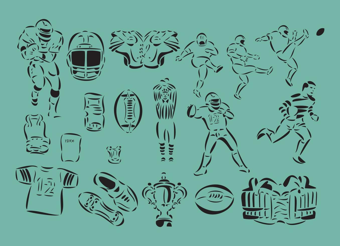 ilustraciones vectoriales de arte lineal relacionadas con el fútbol americano. vector