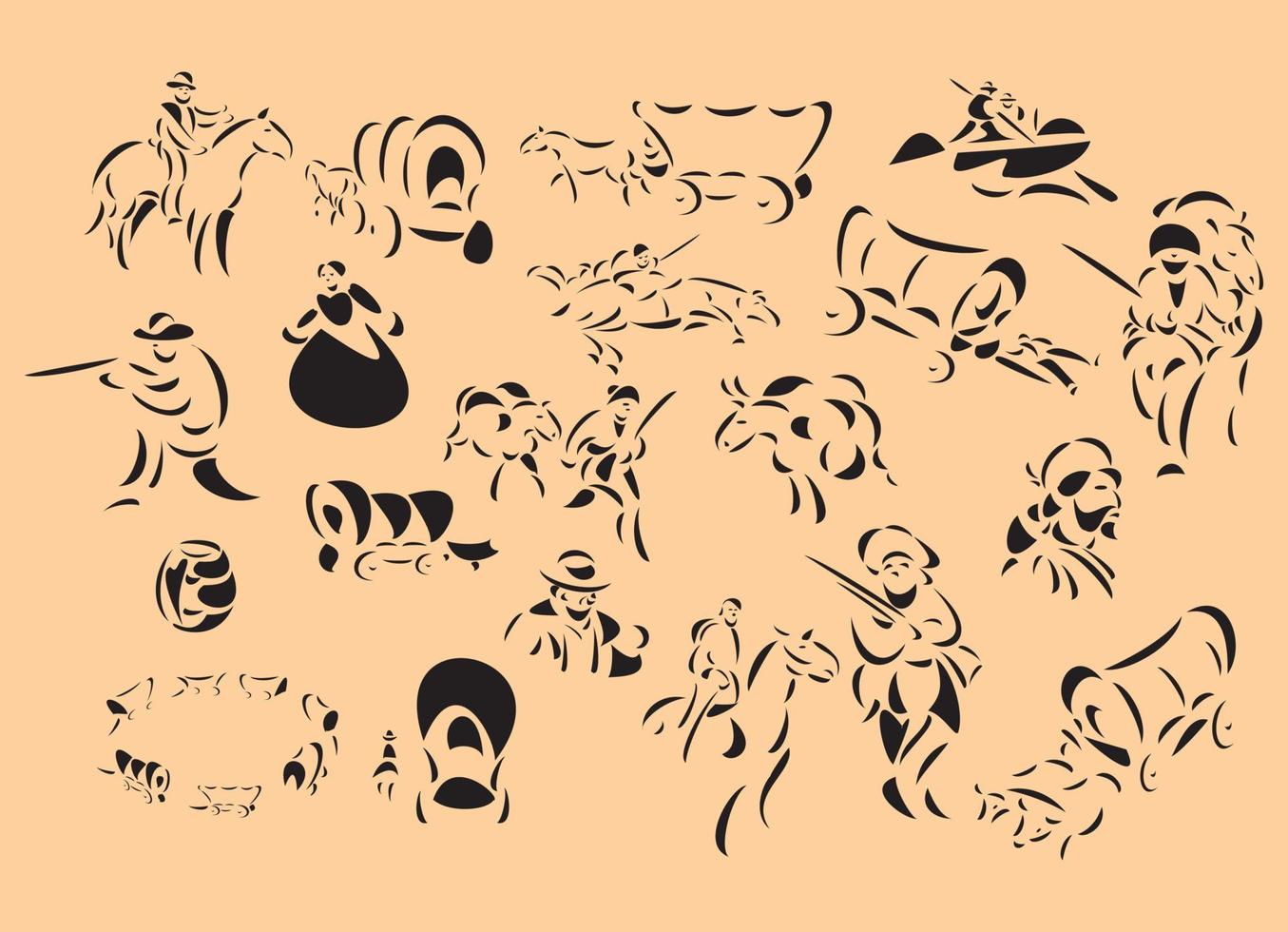 Line-art vector illustrations of American pioneers