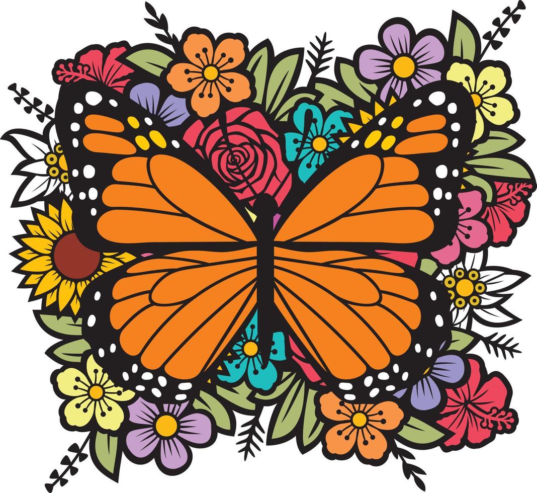 mariposa y flores vector