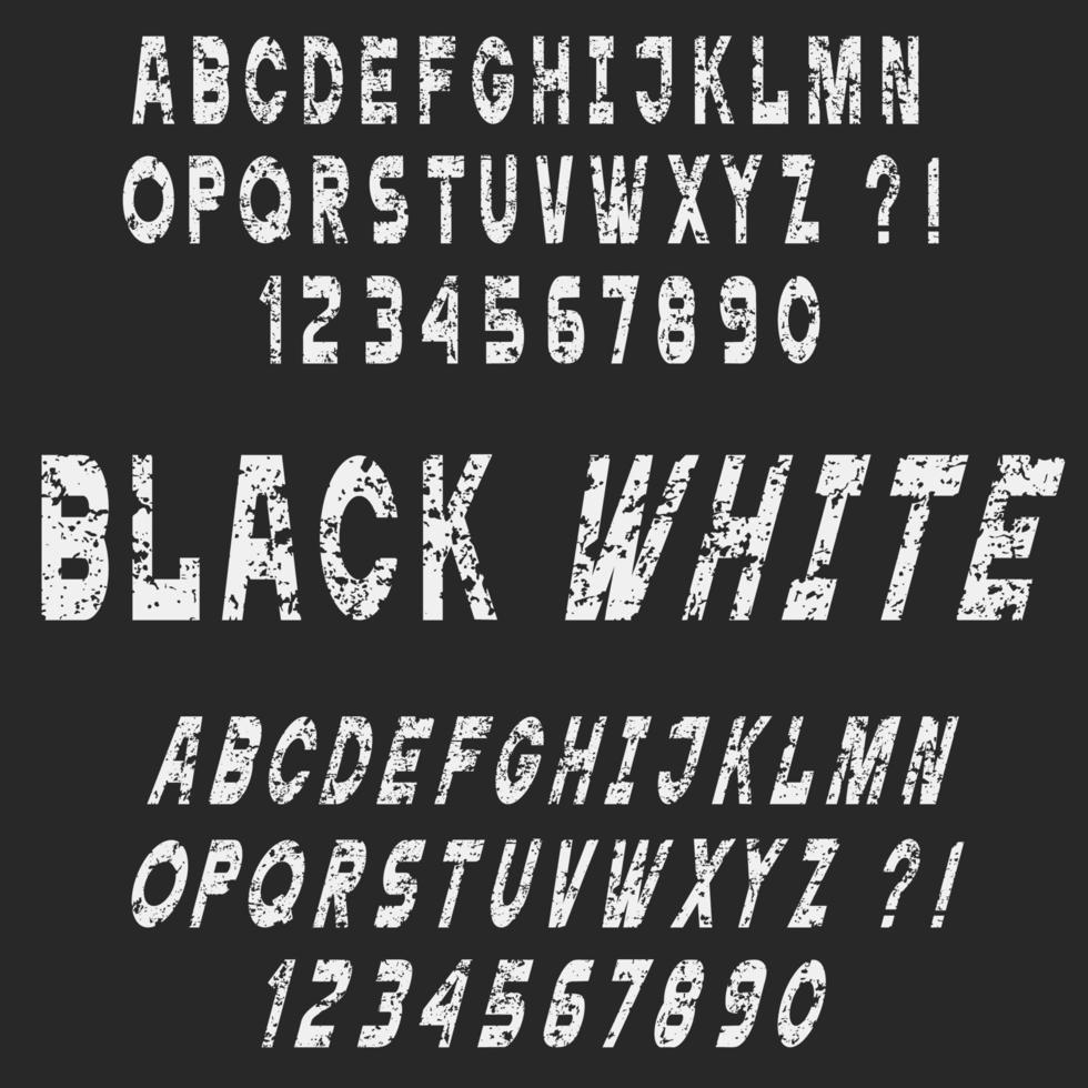 Letras y números del alfabeto grunge blanco, conjunto de vectores, estilo tiza vector