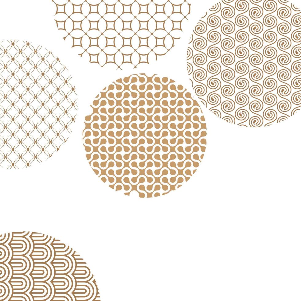 Golden circles with geometric patterns on white with clipping mask vector