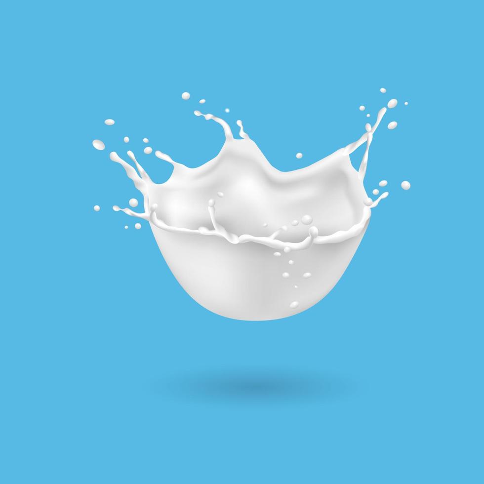 Realistic splashes of milk isolated on blue background vector