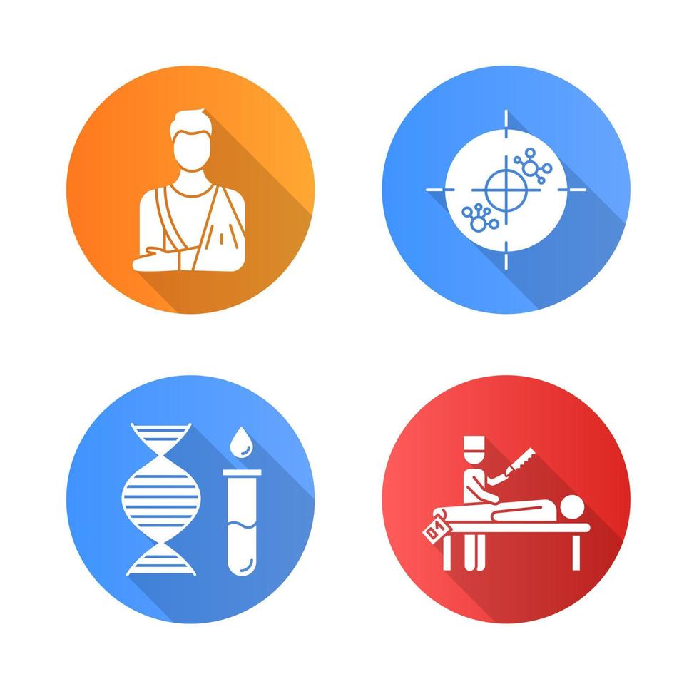 Medical procedure flat design long shadow glyph icons set vector