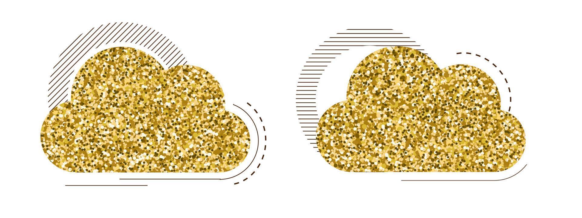 conjunto de nube creativa con textura de brillo dorado vector