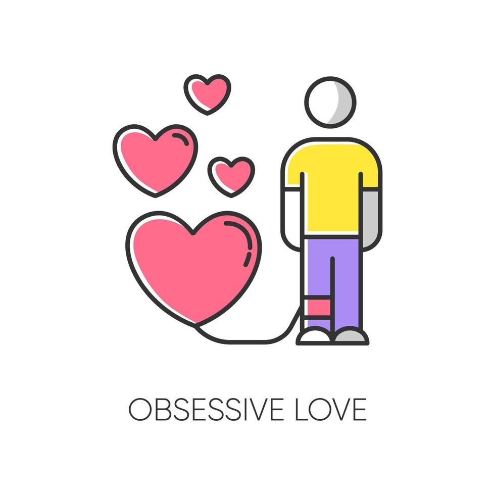 Obsessive love color icon. Possessive relationship. Attachment to lover. Extreme behaviour. Passion. Compulsive affection. Lovestruck and lovesickness. Mental disorder. Isolated vector illustration