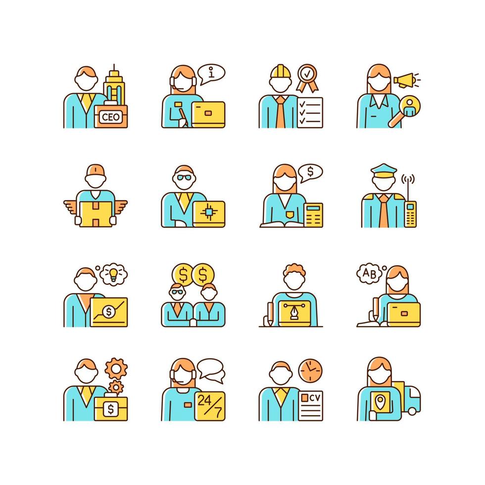 Company staff related RGB color icons set vector