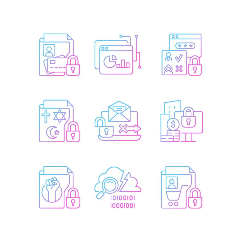 Personal information gradient linear vector icons set