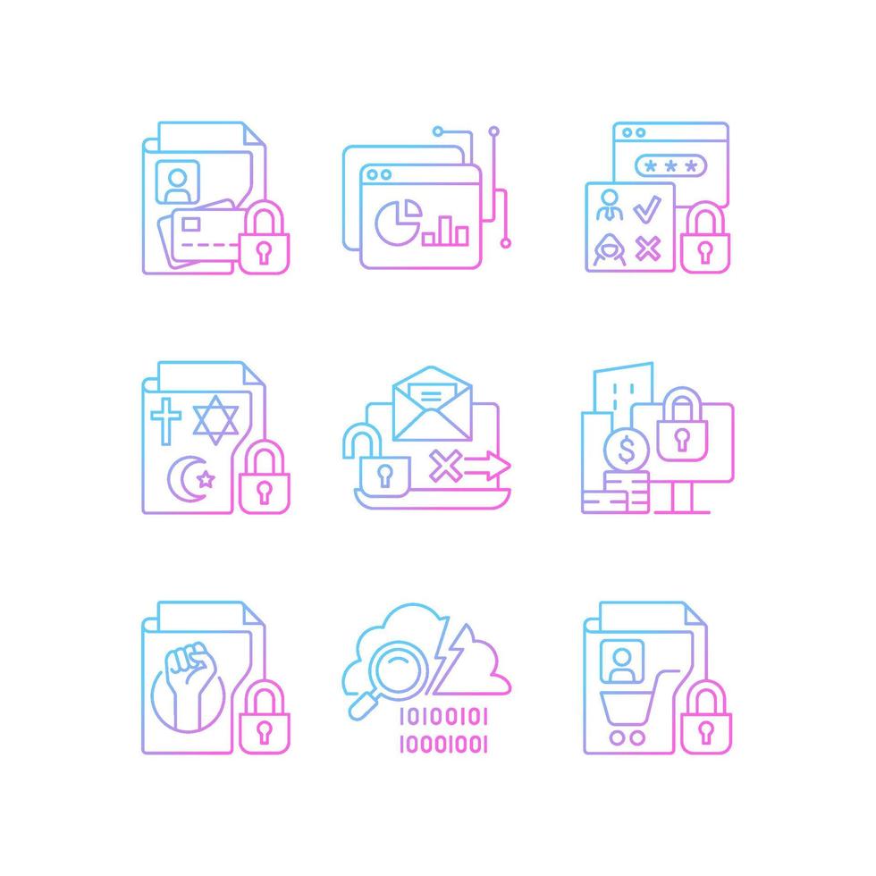 Personal information gradient linear vector icons set