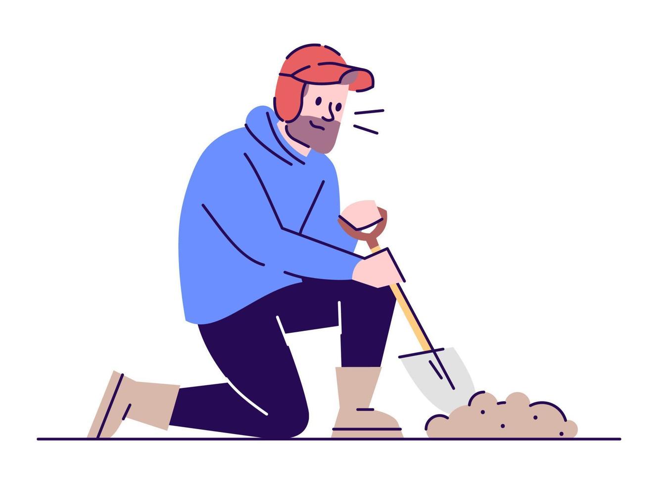 Digging archaeologist flat vector illustration