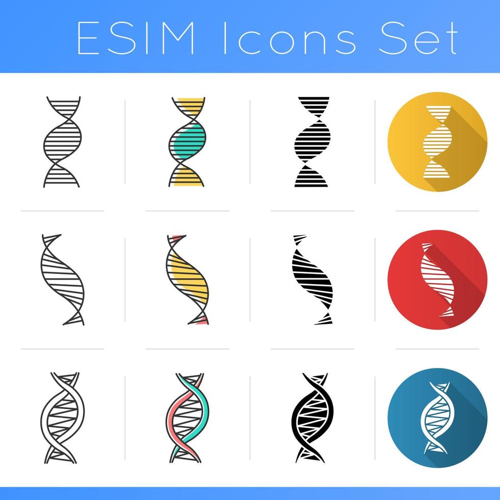 conjunto de iconos de cadenas en espiral de adn vector