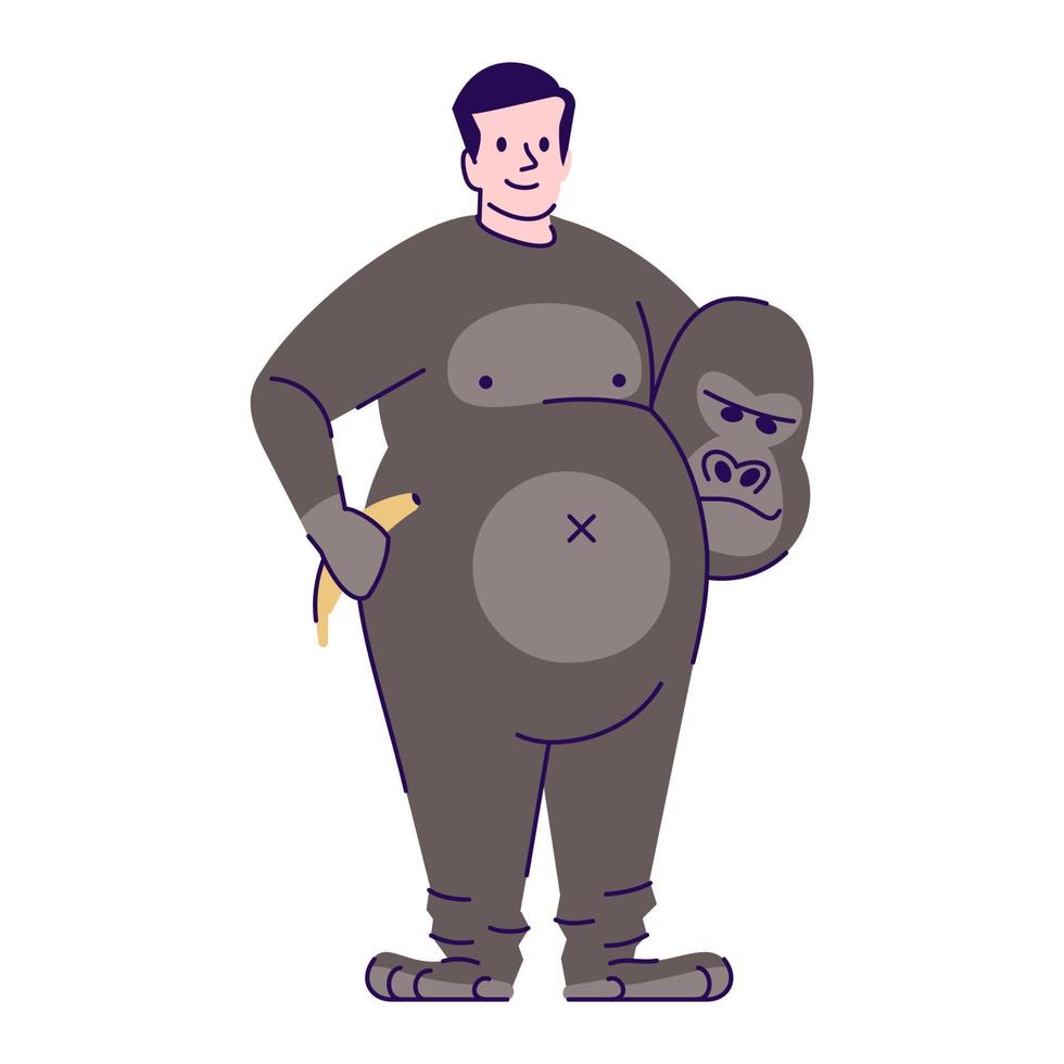 Man wearing gorilla costume flat vector illustration