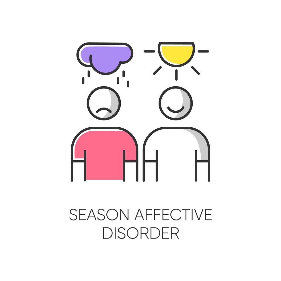 Seasonal affective disorder color icon. Mood swing. Emotional change. Manic and depressive episodes. Anxiety. Low energy. Mental health. Psychological problem. Isolated vector illustration