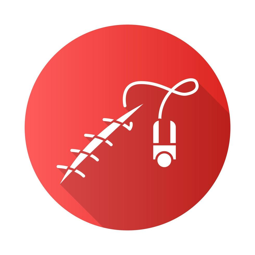 Stitching red flat design long shadow glyph icon vector