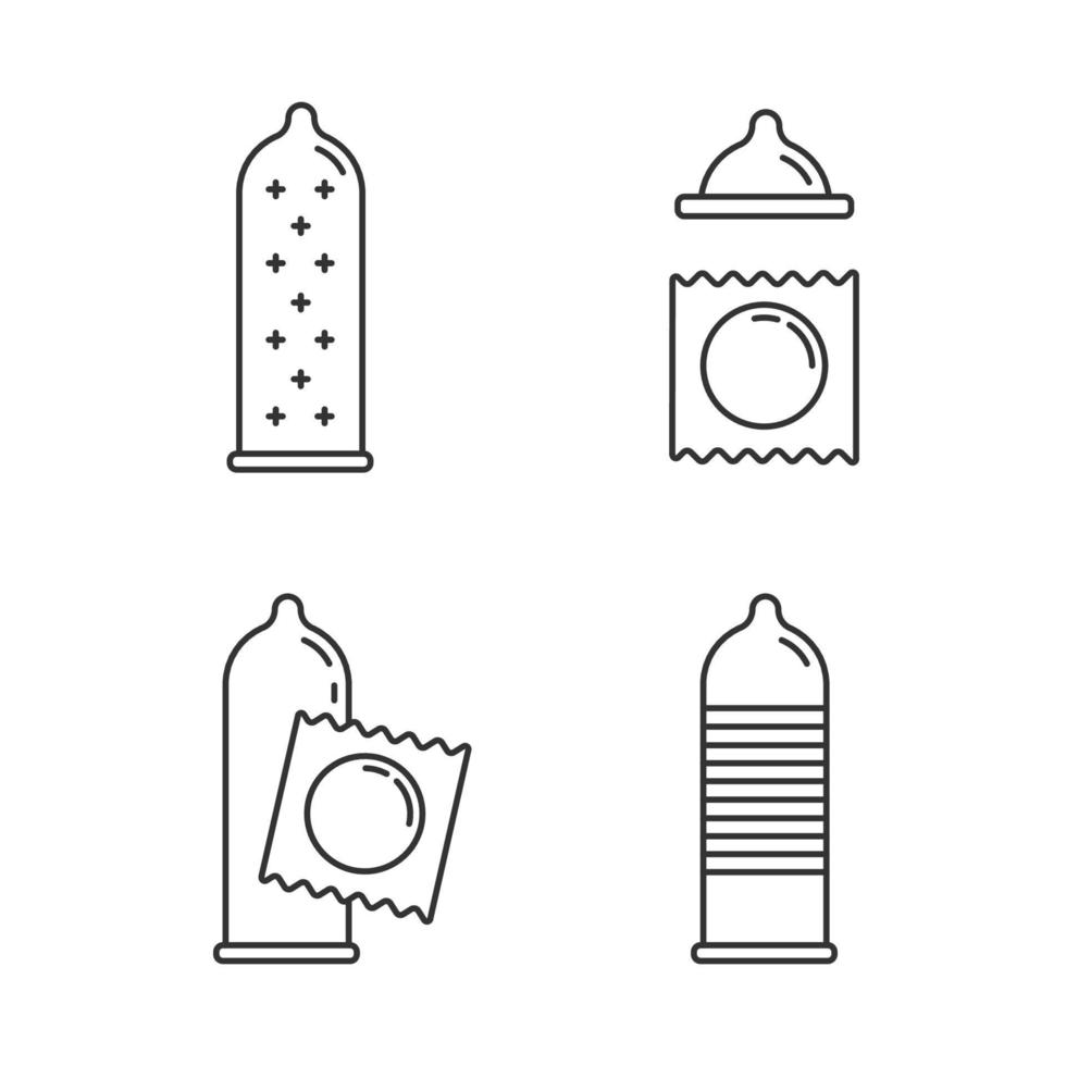 Condom linear icons set vector