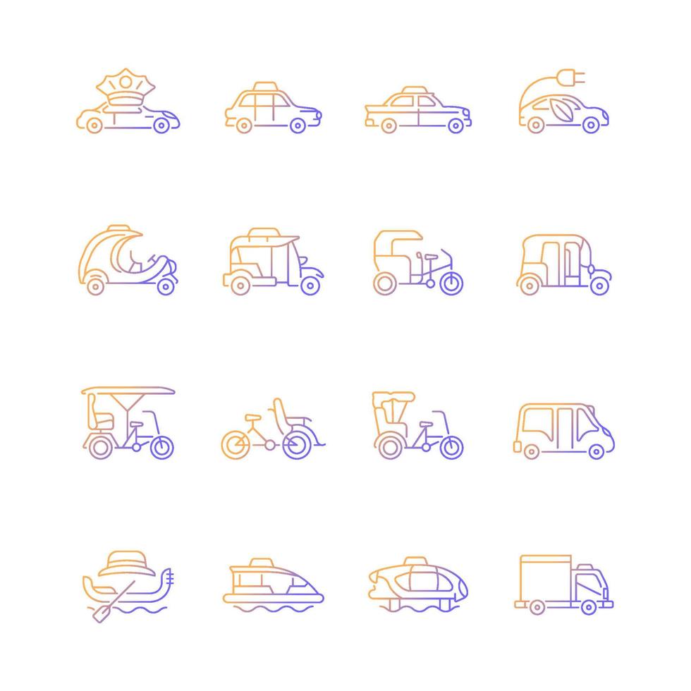 Conjunto de iconos de vector lineal degradado de tipos de taxi