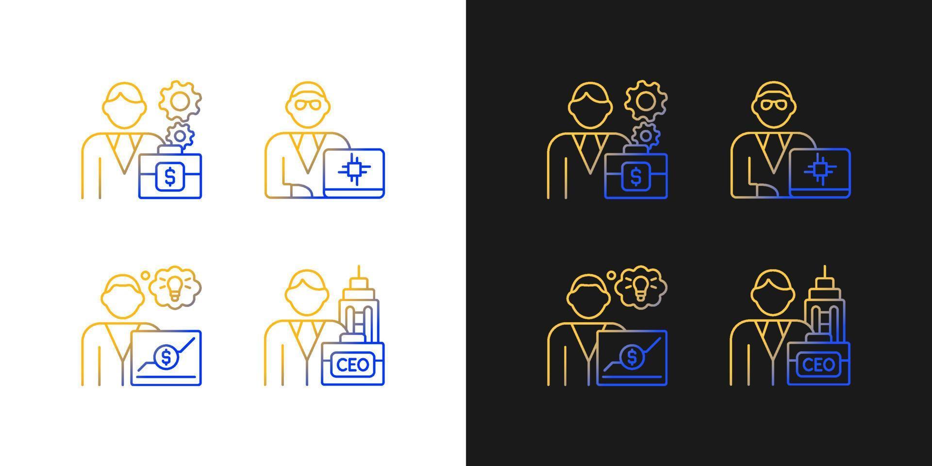 Senior executive roles gradient icons set for dark and light mode vector