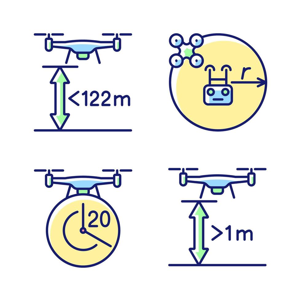 Drone proper control RGB color manual label icons set vector