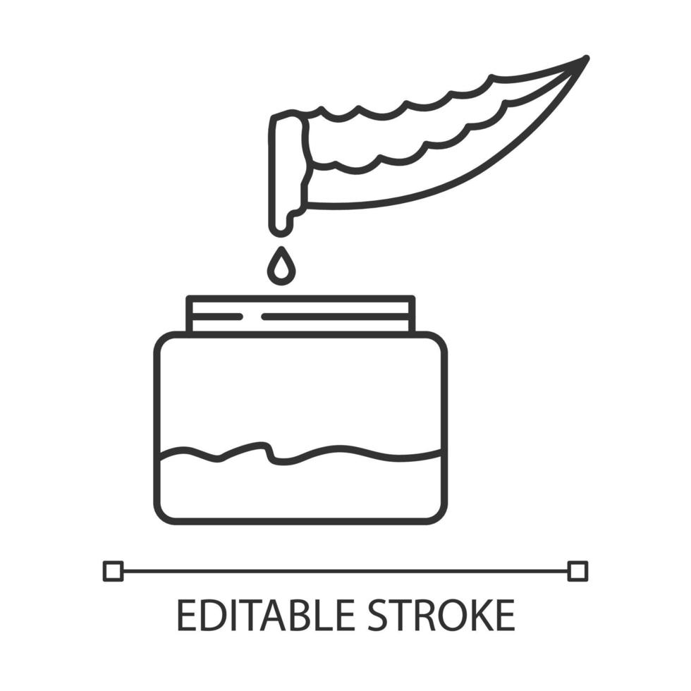 icono lineal perfecto de píxeles de jugo de aloe vera. extracto de hierbas medicinales. líquido a base de plantas orgánicas. Ilustración personalizable de línea fina. símbolo de contorno. dibujo de contorno aislado vectorial. trazo editable vector