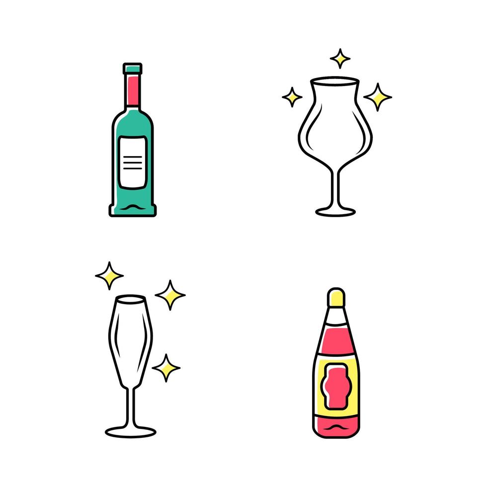 Conjunto de iconos de colores de cristalería de bebida de alcohol vector
