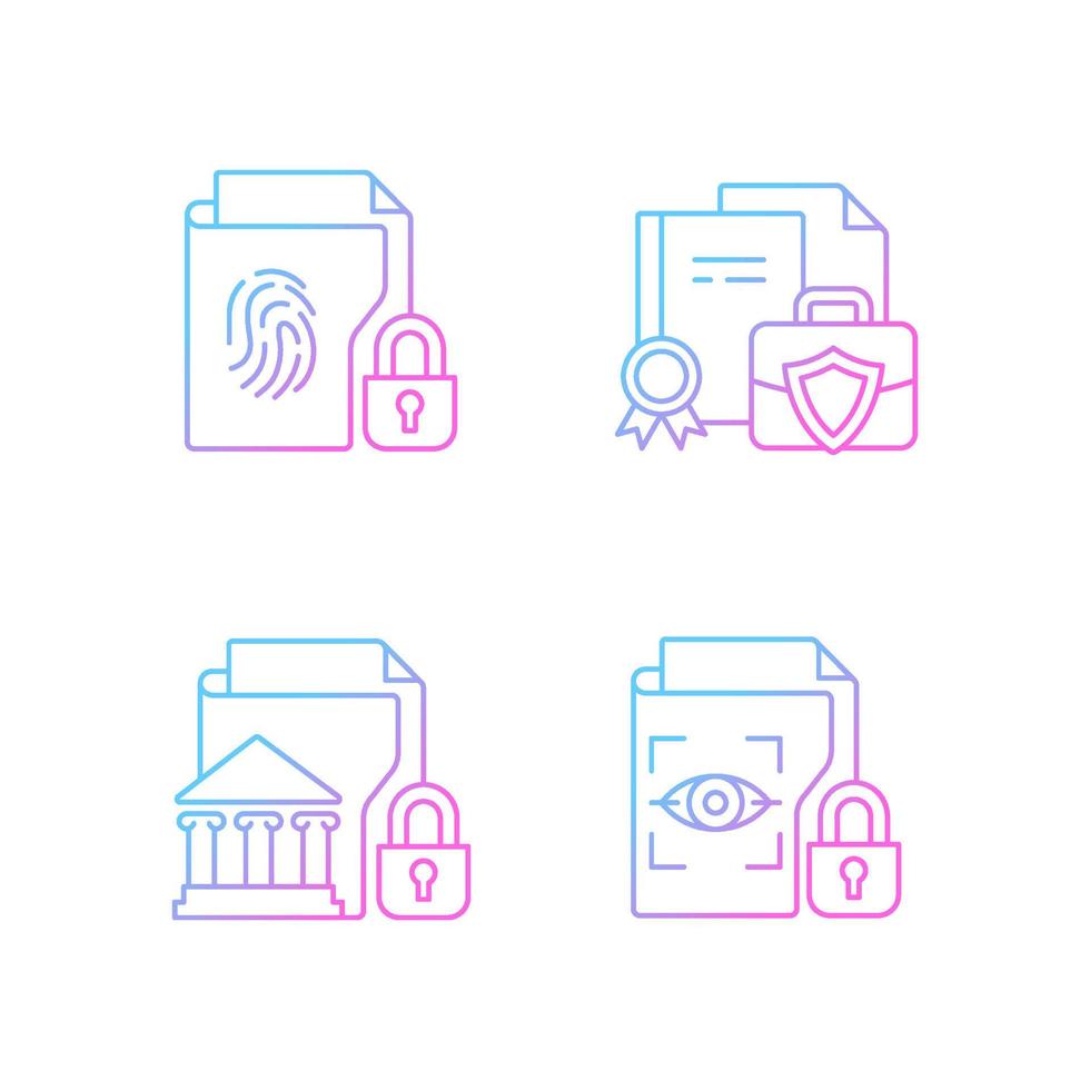 Personal sensitive data gradient linear vector icons set