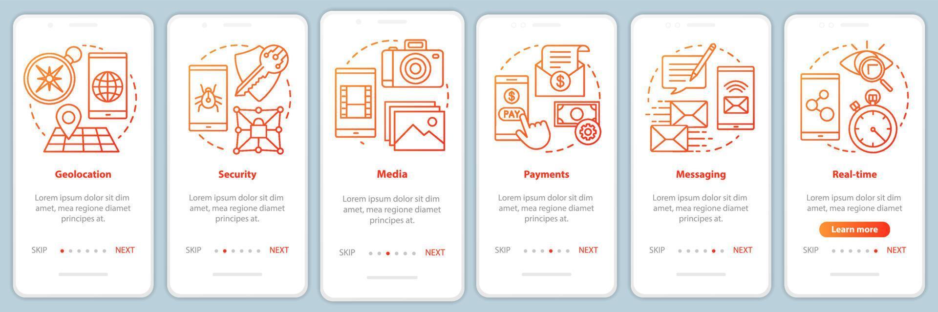Software development onboarding mobile app page screen vector template
