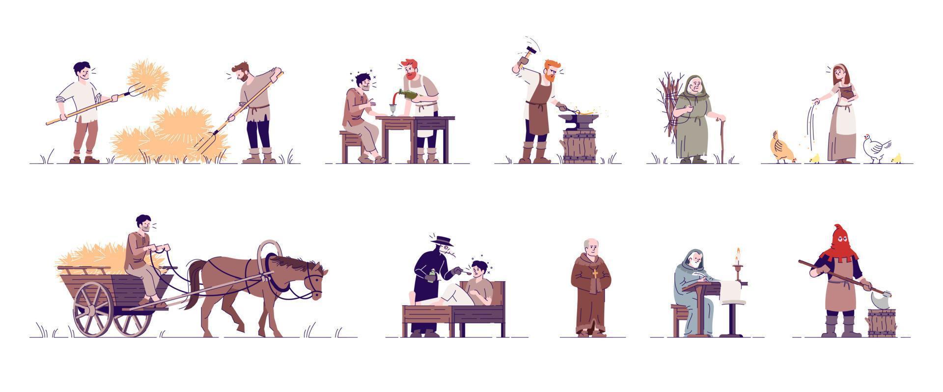 Medieval people flat vector illustrations set