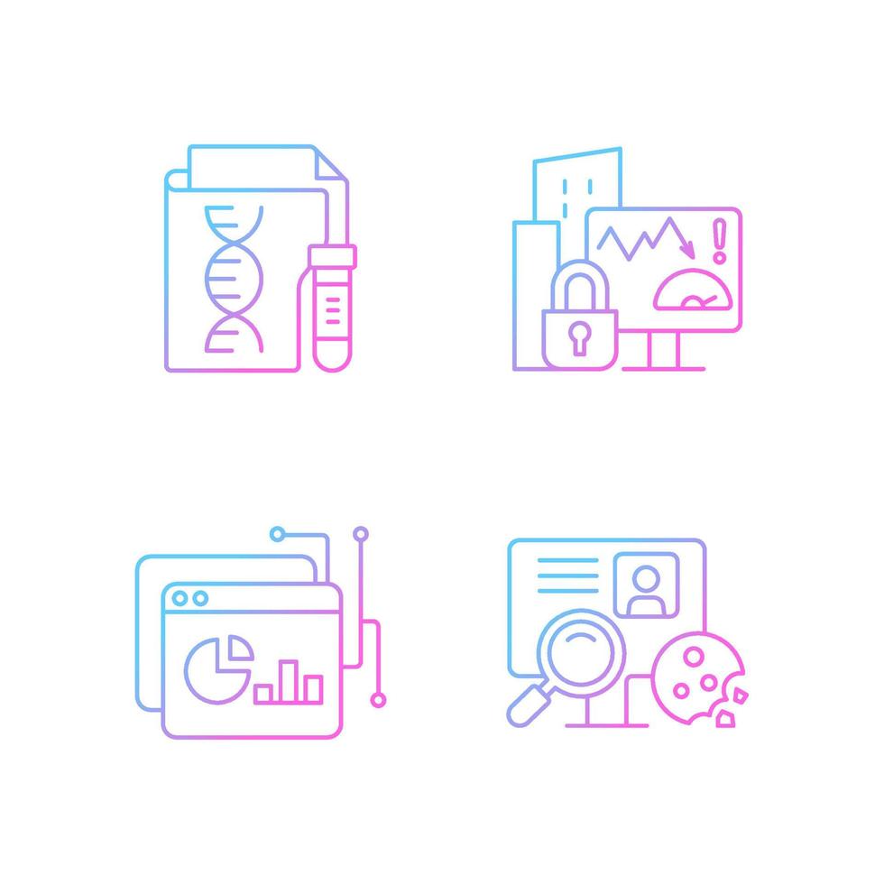 Sensitive data types gradient linear vector icons set