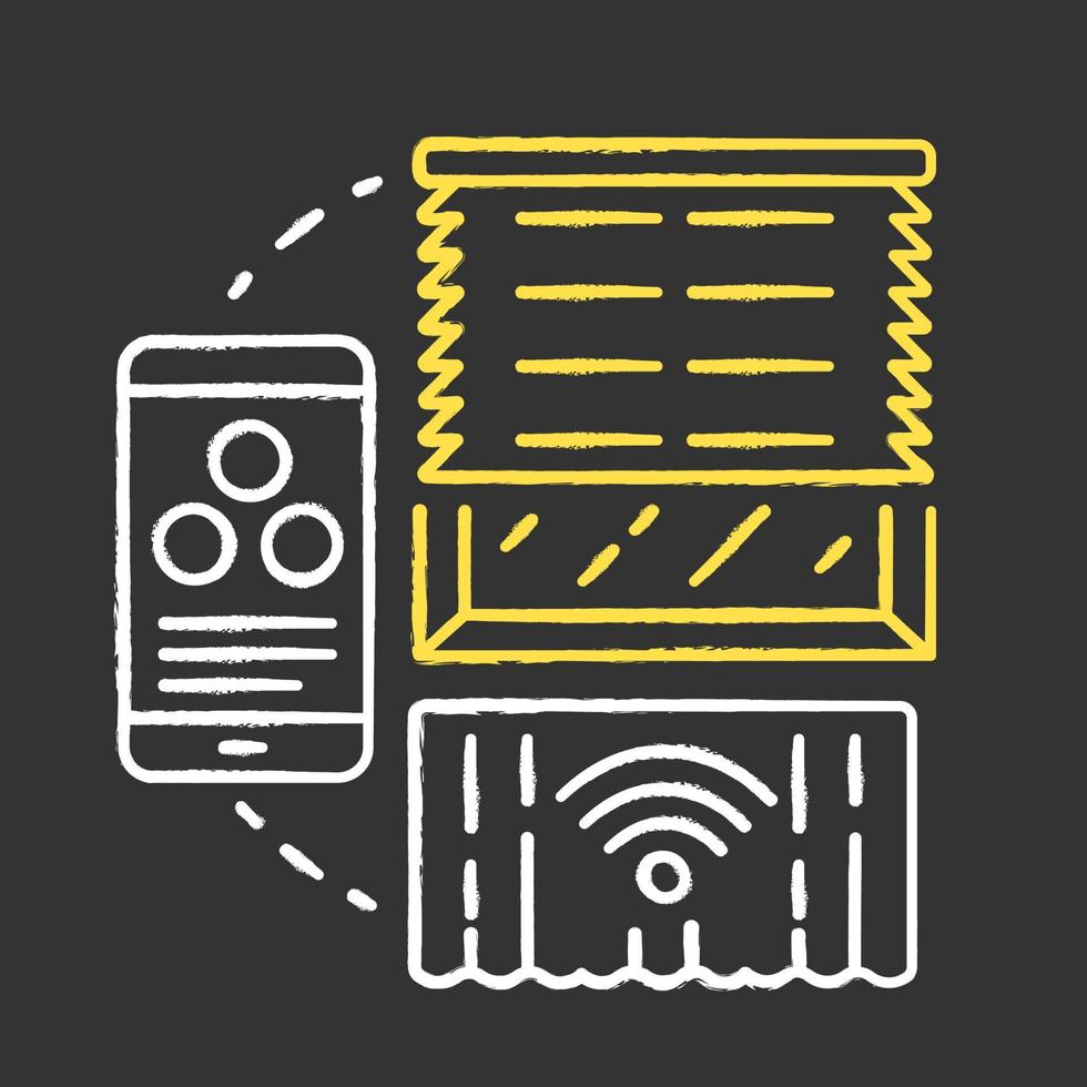 icono de concepto de tiza de gestión de persianas. idea de gestión de casa inteligente. tecnología innovadora para apartamento. control remoto. Automatización de celosías. vector ilustración de pizarra aislada